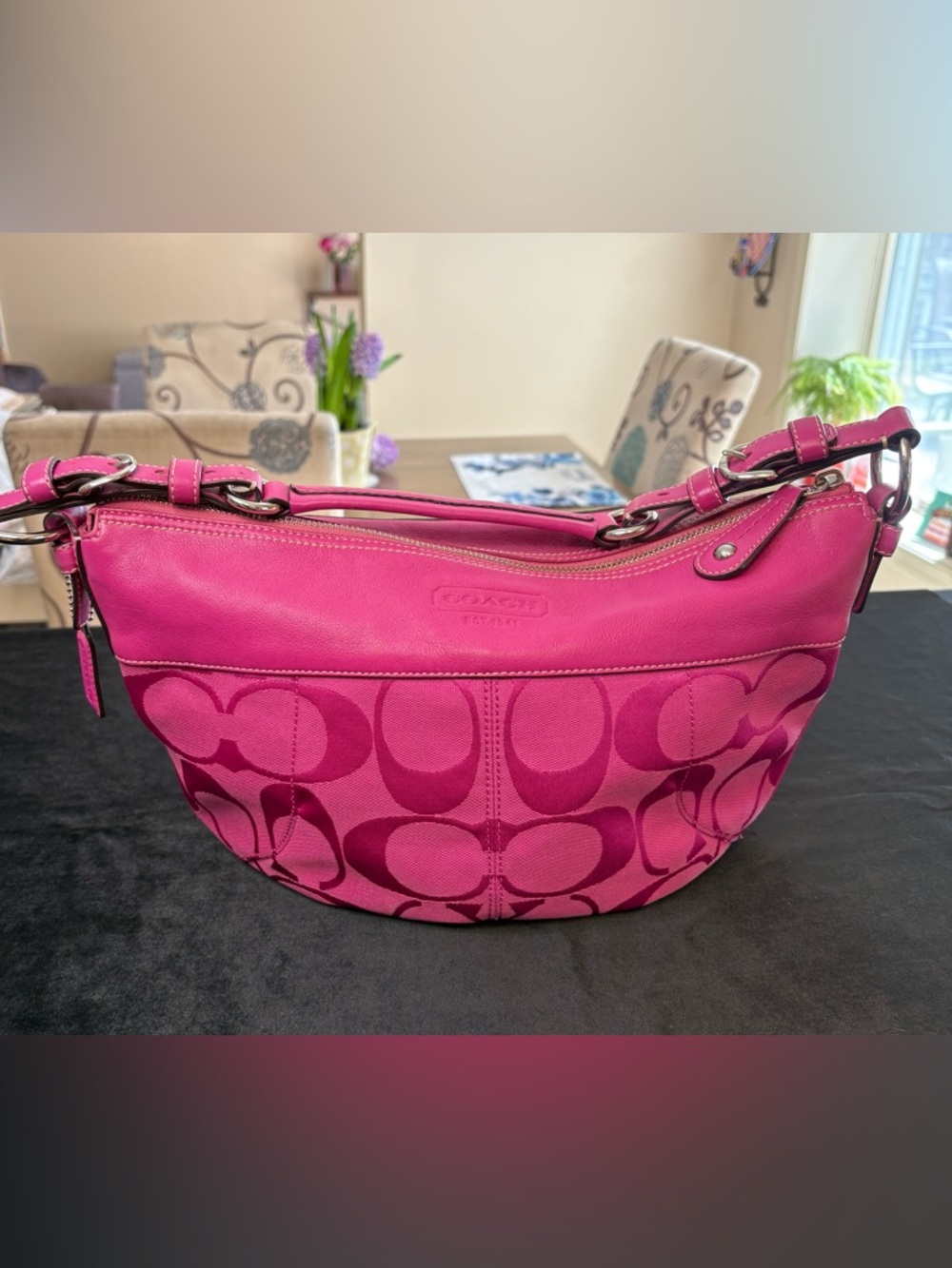 🔥🔥🔥Coach Rare Laura Signature Canvas Leather Should Bag Vibrant Pink - Picture 2 of 16